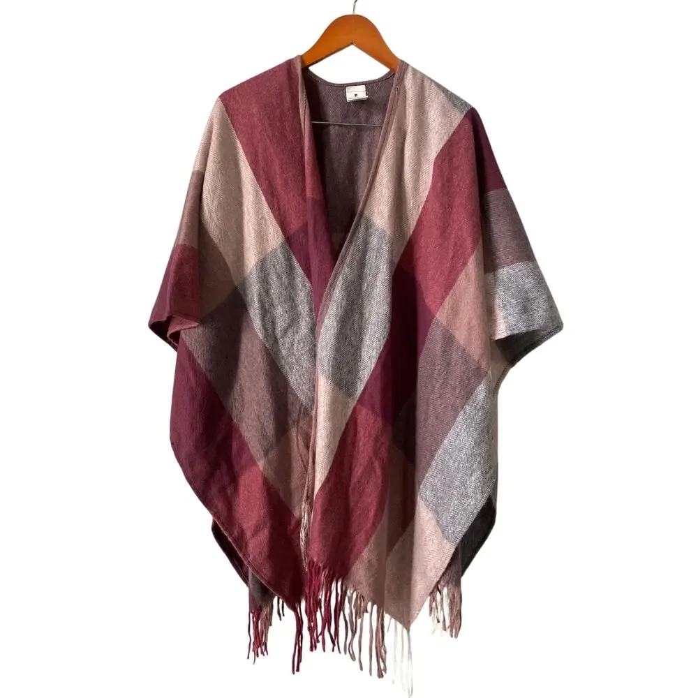 Woolrich Women's Daphine Plaid Cozy Blanket Wrap One Size Pink Gray Shawl Scarf